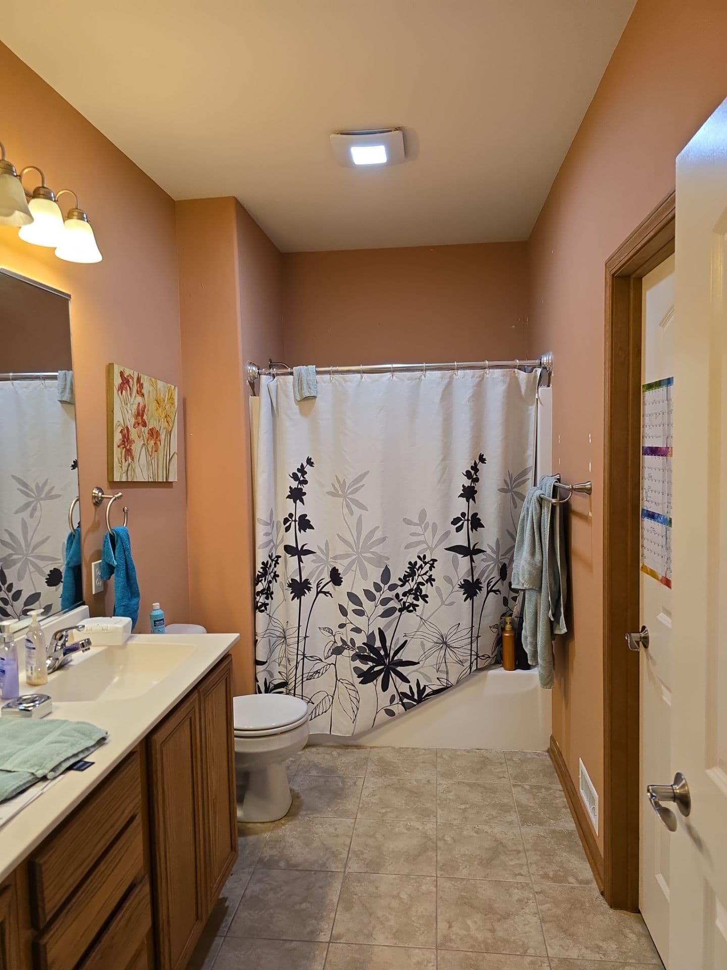 Bathroom walls and ceiling in Valparaiso, IN before repainting